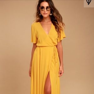 Lulus Much Obliged Marigold Wrap Maxi Dress